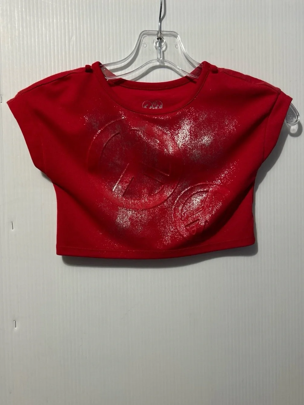 Justice Red Crop Tee with Shimmer Logo Detail